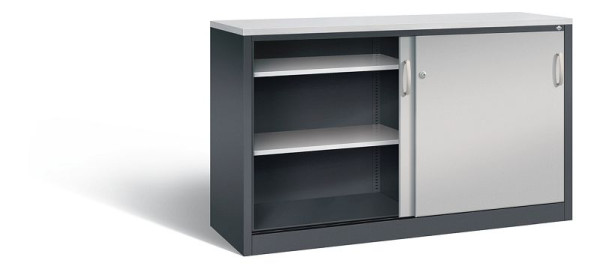 C+P Sideboard mit Schiebetüren Acurado, H1000xB1600xT500mm, Farbe: Schwarzgrau / Weißaluminium, Bügelgriff, 2156-00 S10130