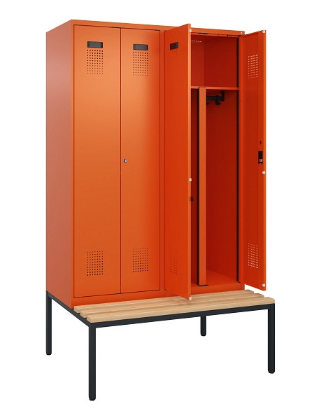 C+P PSA Doppel-Spind Evolo PLUS, Bank, 4 Abteile, 2120x1200x815mm, 2004/2004, Zylinderschloss, Sitzfläche Buche-Hartholz, Sitzbank, 0490527-40P S10050