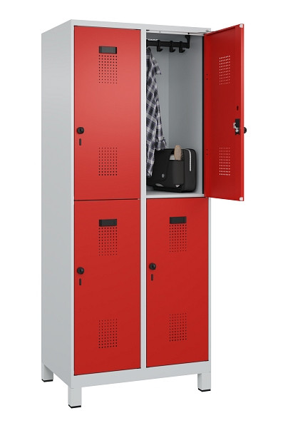 C+P Doppelstöckiger Spind Evolo PLUS, mit Füßen, 4 Fächer, 1950x800x500mm, 7035, Frontfarbe RAL 3020 Verkehrsrot, Drehriegel, 049310-22 S10005
