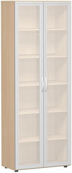 geramöbel Flügeltürenschrank mit satinierten Glastüren im Holzrahmen, mit Standfüßen, inkl. Türdämpfer, 800x420x2160, Buche, S-386821-GTB