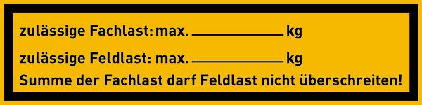 Schilder Klar Regalbelastungsschild: Max. Fach-u. Feldlast, zur Selbstbeschriftung, 200x50 mm Folie selbstklebend, 7965/62