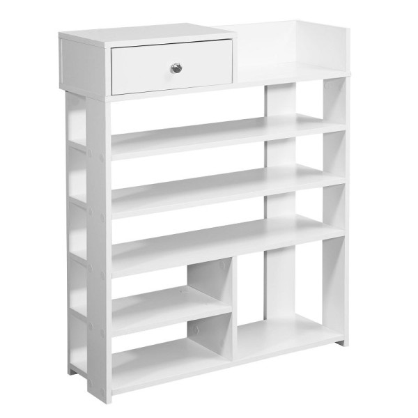 Wohnling Design Schuhregal 75 x 92,5 x 24 cm Flurregal Weiß, mit 7 Fächern & mit Schublade, WL6.070