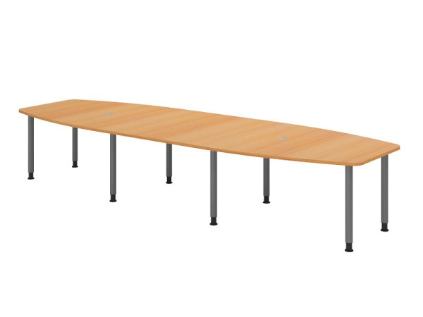 Hammerbacher Konferenztisch KT40C, 400 x 130 cm, Platte: Buche, 25mm dick, Acht-Fuß-Gestell graphit, Rundrohr 6 cm, Arbeitshöhe 72-74 cm, VKT40C/6/G