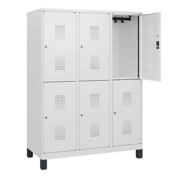 C+P Doppelstöckiger Spind Evolo PLUS, Füße, 6 Fächer, 1630x1200x500mm, 9016/9016, Zylinderschloss, 0493105-32 S10054