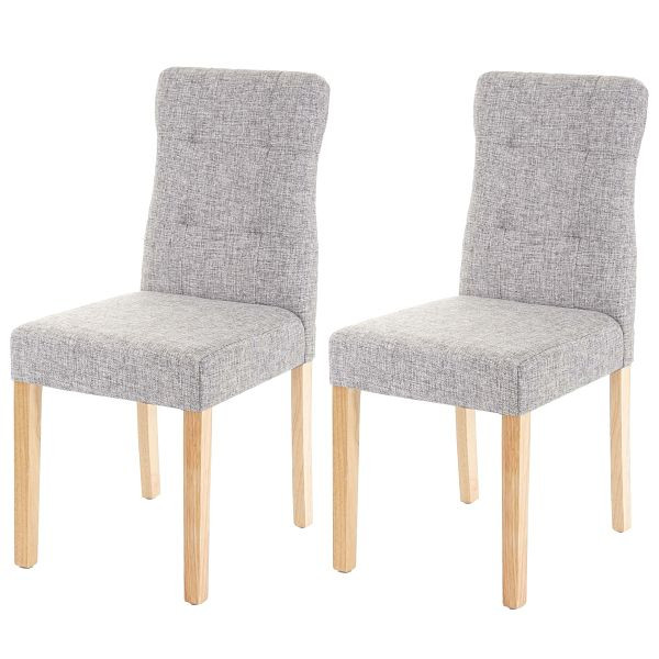Mendler 2er-Set Esszimmerstuhl HWC-E58, Stuhl Essstühle, Stoff/Textil grau, helle Beine, 67983