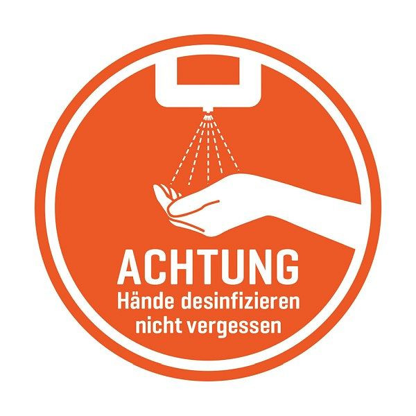 WERO Aufkleber: Achtung Hände desinfizieren nicht vergessen, 10x10 cm, 20395024