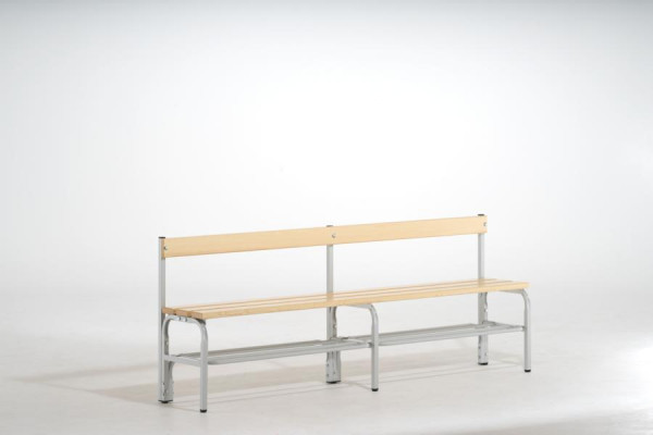 SYPRO Sitzbank mit Rückenlehne (Typ F+R) 200 mit Schuhrost, einseitig, Stahl/ Holz, lichtgrau, 1313452
