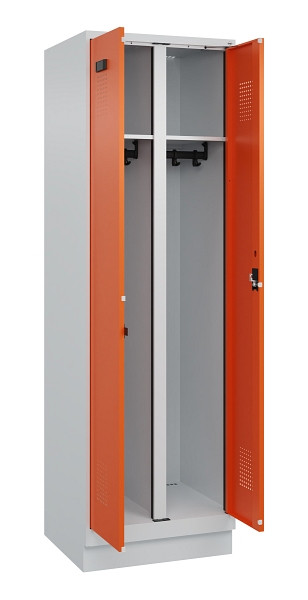 C+P Schwarz-Weiß-Spind Evolo PLUS, mit Sockel, 2 Abteile, 1950x600x500mm, 7035/2, Zylinderschloss, 049022-20 S10029