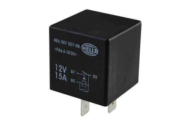 HELLA Relais, Arbeitsstrom, 12V, 4-polig, Schaltbild: X, Stecker: X, Schließer, Farbe: schwarz, ohne Halter, 4RA 007 507-081