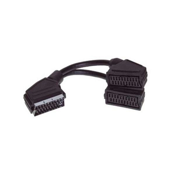 S-Conn Scart-Verteiler, Scart-Stecker auf 2 Scart-Kupplungen vollverschaltet, 0,2m, 94050-K