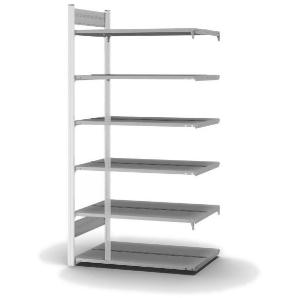 hofe Anbauregal, zerlegt, 6 Böden 2000 x 600 x 1000 mm, verzinkt Stützprofile - Verkehrsweiß/RAL 9016, HWA20610DA