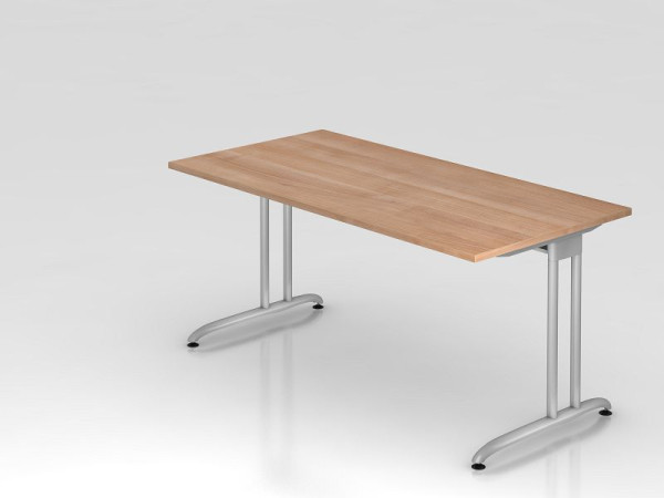 Hammerbacher Schreibtisch C-Fuß 160x80cm Nussbaum, horizontale Kabelwanne, Arbeitshöhe 72 cm, VBS16/N/S