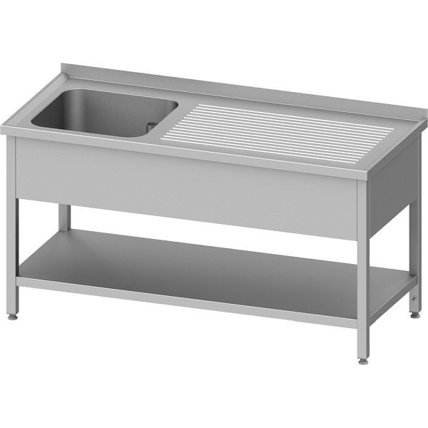 Stalgast Edelstahl Spültisch mit Grundboden, 1800x700x850 mm, mit einem Becken links, mit Aufkantung, verschweißt, VST18721LA