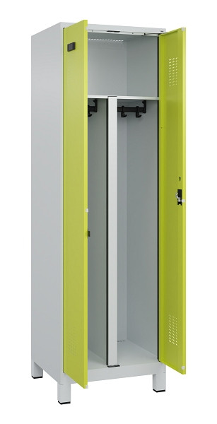 C+P PSA Schwarz-Weiß-Spind Evolo PLUS, mit Füßen, 2 Abteile, 1950x600x500mm, 70, Frontfarbe 1108060 RDS Clowngrün, Zylinderschloss, 049012-20P S10042