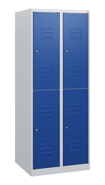 C+P Doppelstöckiger Spind Classic PLUS, 2 Abteile, 1530x600x500mm, 7035/5010, Zylinderschlösser, 0803005-20 S10021