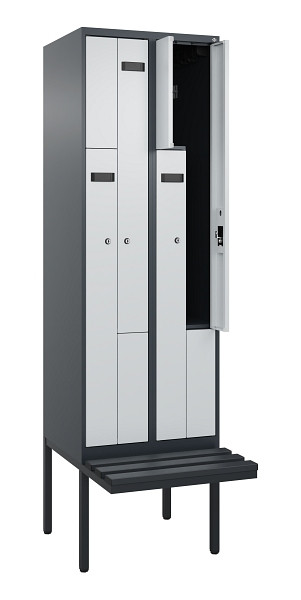 C+P Z-Spind Evolo PLUS, Bank, 4 Fächer, 2120x600x815mm, 7016/7035, Zylinderschloss, Material Sitzfläche Kunststoff, 0490437-204 S10098