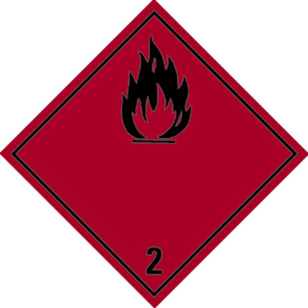 Schilder Klar Verpackungskennzeichnung Gefahrenklasse 2, Entzündbare Gase, 100x100 mm Folie selbstklebend, 587/61