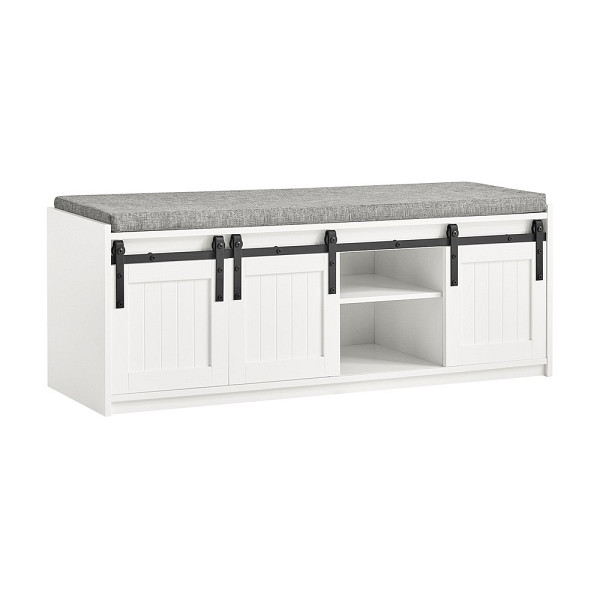SoBuy Schuhbank mit 2 Türen Weiß 120x35x45 cm, Klassisch, FSR133-W