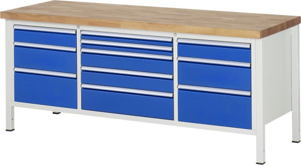 RAU Werkbank Serie 8000 - Modell 8758, B2000 x T700 x H840 mm, Systemunterbau B1990 x T650 x H800 mm, 03-8758A2-207B4S.11