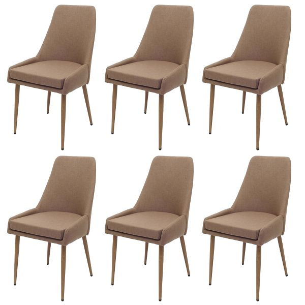 Mendler 6er-Set Esszimmerstuhl HWC-O27, Küchenstuhl Polsterstuhl Stuhl, Stoff/Textil (280g/m²) Metall, braun, 3x122073