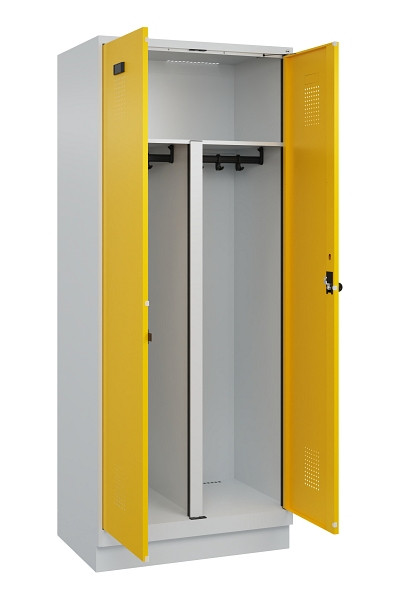 C+P PSA Schwarz-Weiß-Spind Evolo PLUS, mit Sockel, 2 Abteile, 1950x800x500mm, 70, RAL 1023 Verkehrsgelb, Drehriegel, 049022-22P S10001