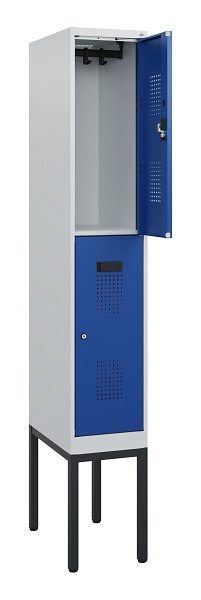 C+P Doppelstock-Spind Evolo PLUS, Gestell, 2 Fächer, 1950x300x500mm, 7035/5010, Zylinderschloss, 0493305-10 S10029