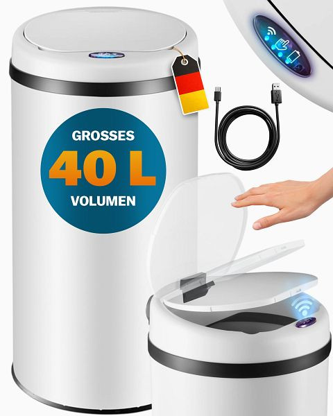 monzana Sensor Mülleimer Weiß Edelstahl 40L, 109767, 4251776910598