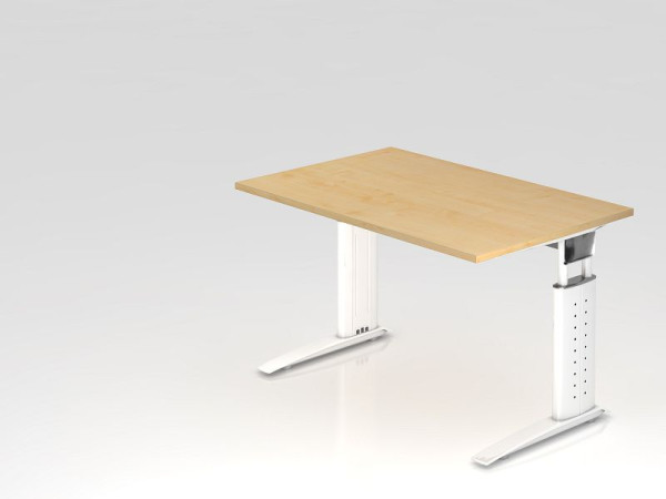 Hammerbacher Schreibtisch C-Fuß 120x80cm Ahorn/Weiß, Arbeitshöhe 68-86 cm einstellbar, VUS12/3/W