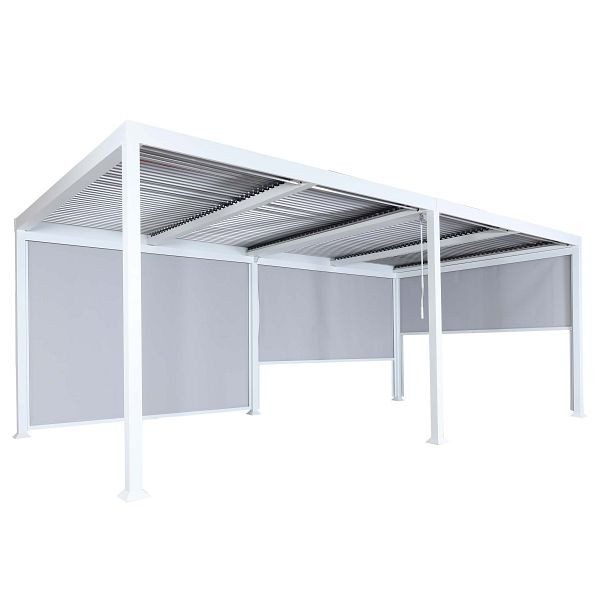 Mendler Alu Pergola HWC-L41 mit 3x Seitenwand, Lamellen-Pavillon, stabiles 8cm-Metall-Gestell 3x6m, weiß, 98775+98776+98777+98778+3x98788