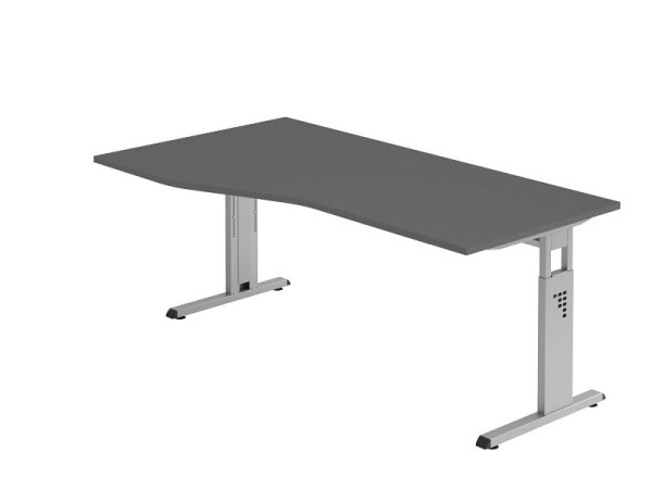 Hammerbacher Schreibtisch C-Fuß 180x100/80cm Graphit/Silber, Arbeitshöhe 65-85 cm, VOS18/G/S