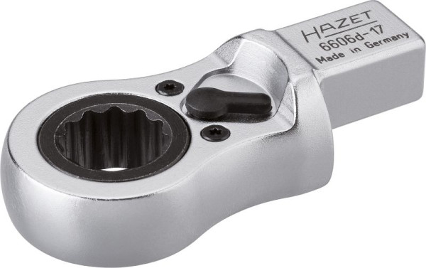 Hazet Einsteck-Ratschen-Ringschlüssel, Einsteck-Vierkant 14 x 18 mm, Außen-Doppel-Sechskant Profil, 17 mm, 6606D-17