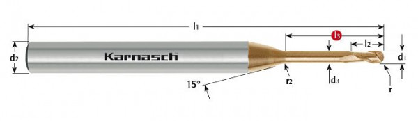 Karnasch VHM-Micro-3D Mini-Radiusfräser HHC/HSC/HPC d= 2,0 / r=1,00 / L3= 8,0 HXC-Nano³, 3062570200080