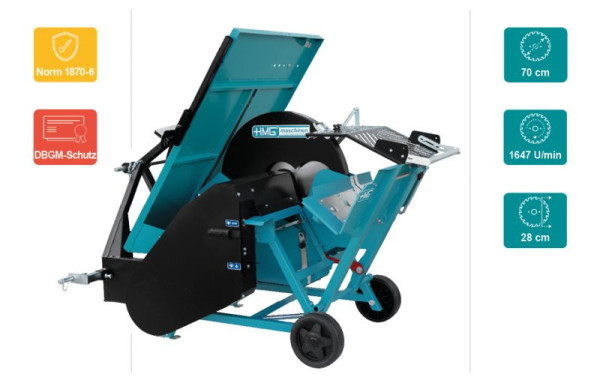 HMG Wipp- und Tischkreissäge WTSK 7A-Z mit 700mm Vollstahl Sägeblatt KV Z56, 2 Zapfwellenanschlüsse, Keilriemenantrieb, Betriebsanleitung, 631 320