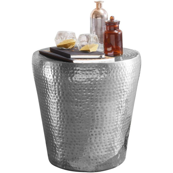 Wohnling Beistelltisch VIKRAM 41 x 41 x 41cm Aluminium Silber orientalisch rund, WL5.445