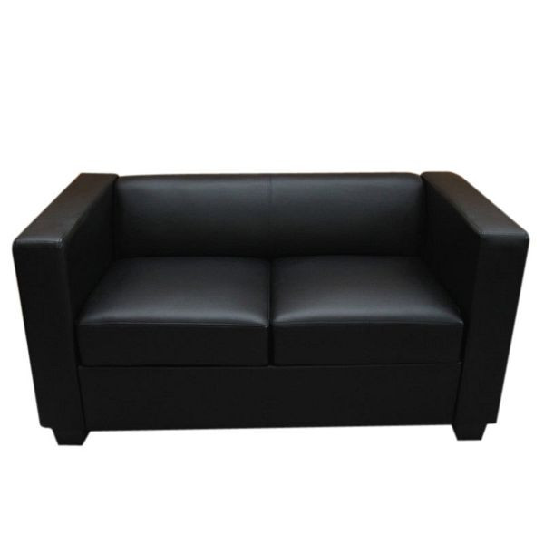 Mendler 2er Sofa Couch Loungesofa Lille, Leder, schwarz, 17631+17632