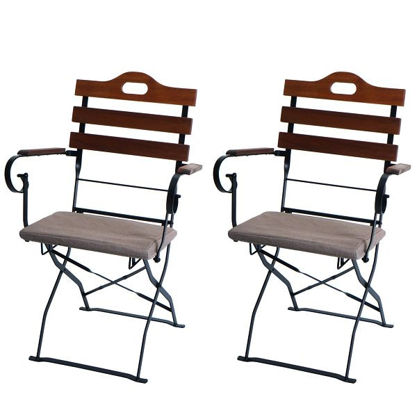 Mendler 2er-Set Biergartenstuhl HWC-J40, Klappstuhl Gartenstuhl, Gastronomie-Qualität Akazie, braun, Polster hellbraun, 120128