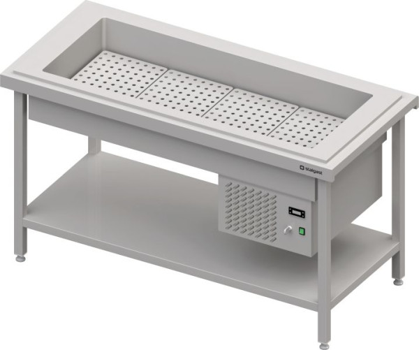 Stalgast Edelstahl Kaltausgabe mit einer Getränke-Kühlwanne 4x GN1/1, 1570x750x880, Granitabdeckung "Standard G1", CF15203