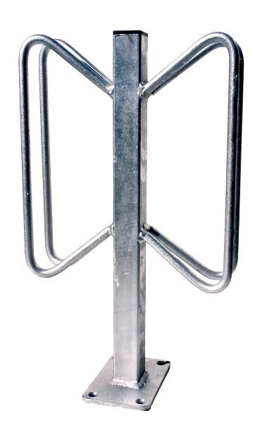 Schake Fahrradständer - Einzelparker, Einzelparker zum Aufdübeln Dübelplatte 100 x 150 mm, 4 Bohrungen Ø 10 mm, zweiseitige Einstellung, 421_54