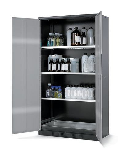 asecos Chemikalienschrank Systema CS-103, Korpus anthrazit, silber, 3 Einlegeböden und Bodenwanne, 202612