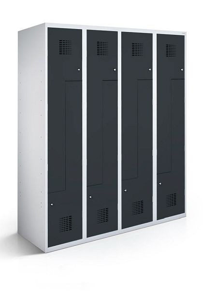 KEMMLIT Z-Spind mit 4 Abteilen und 8 Türen 40cm mit Sitzbank, Anthrazitgrau 7016, Drehriegel, 100256
