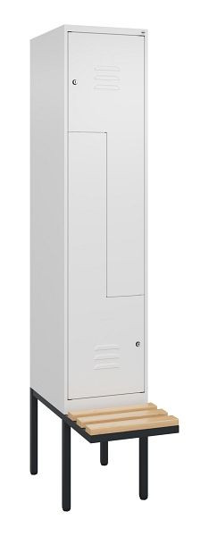 C+P Z-Spind Classic PLUS, Bank, 2 Abteile, 2120x400x815mm, 9016/9016, Zylinderschlösser, Buche-Sitzleisten, 0800437-122 S10029