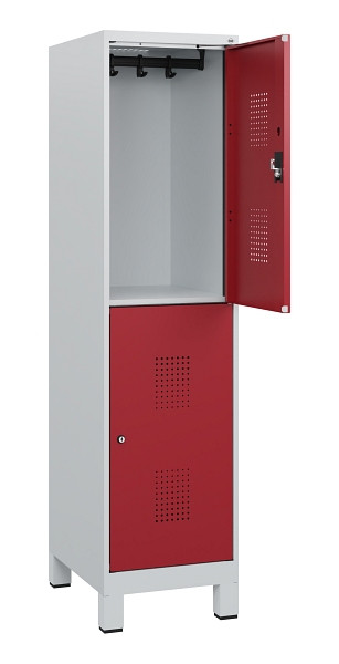 C+P Doppelstöckiger Spind Evolo PLUS, Füße, 2 Fächer, 1630x400x500mm, 7035/3003, Zylinderschloss, 0493105-12 S10026