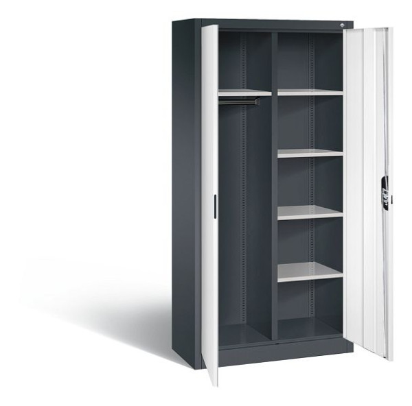 C+P Akten-/Garderobenschrank Acurado, H1950xB930xT400mm, Farbe: Schwarzgrau / Verkehrsweiß, Muldengriff, 5 OH, 9260-30 S10411