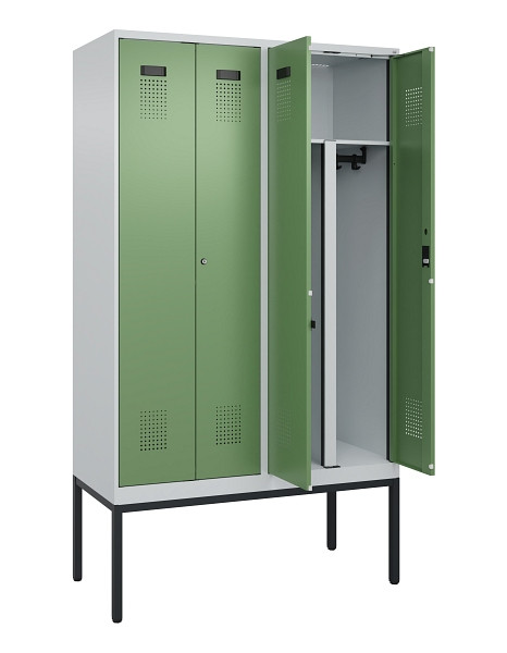 C+P PSA Doppel-Spind Evolo PLUS, Gestell, 4 Abteile, 2120x1200x500mm, 7035/6011, Zylinderschloss, 0490327-40P S10037