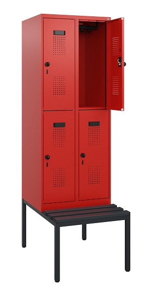 C+P Doppelstöckiger Spind Evolo PLUS, Bank, 4 Fächer, 1950x600x815mm, 3020/3020, Drehriegel, Sitzfläche Kunststoff, Sitzbank, 0493505-20 S10131
