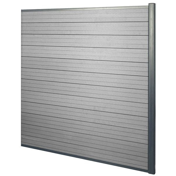 Mendler WPC-Sichtschutz Sarthe, Windschutz Zaun, Alu-Pfosten, 2er Set, 3,75m grau, 54410+54411+54412+54416+54417+54418