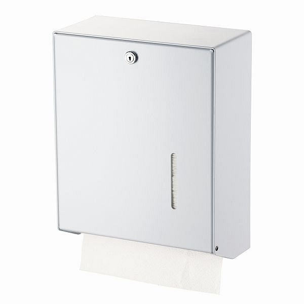 Air Wolf Papierhandtuchspender für bis zu 600 Falthandtücher, Serie Omikron II, H x B x T: 350 x 275 x 130 mm, Aluminium weiß, 35-751
