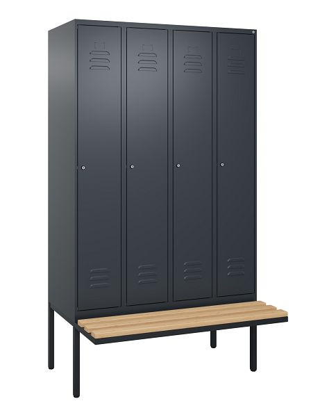 C+P Umkleidespind Classic PLUS, 4 Abteile, 2120x1200x815mm, 7016/7016, Zylinderschlösser, Buche-Sitzleisten, je 2 Doppel-Haken, 0800407-40F S10056