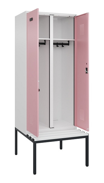 C+P Schwarz-Weiß-Spind Evolo PLUS, Bank, 2 Abteile, 2120x800x815mm, 9016/3015, Zylinderschloss, Sitzfläche Kunststoff, Sitzbank, 0490527-22 S10107