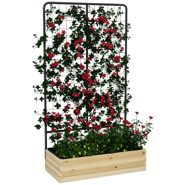 Outsunny Hochbeet mit Rankgitter, Innenfutter aus Vlies, Naturholz, Stahl, 80x38x145 cm, Schwarz, 845-994V00ND